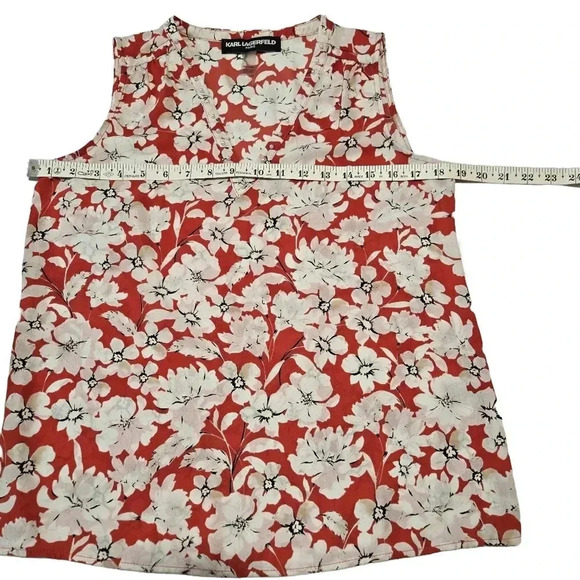 Karl Lagerfeld Red Floral Sleeveless Blouse - Women's Designer Summer Top - Picture 9 of 13